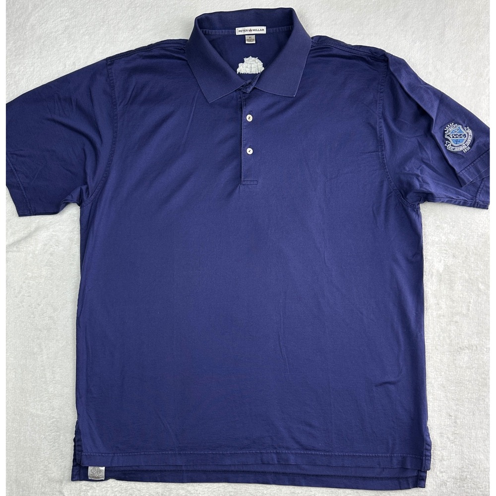 Peter Millar Mens XL Navy Blue Cotton Polo Shirt FLCC Country Club Golf Short